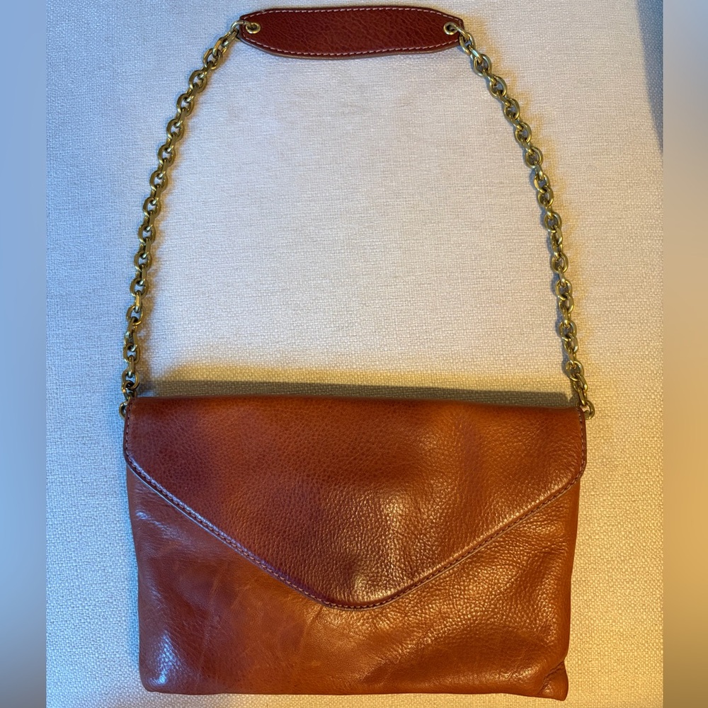 J. Crew Brown Leather Envelope Clutch With Strap